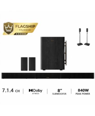 Skywave Series 7.1.4ch Professional Wireless Surround Sound System for TV w/Dolby Atmos, 840W Sound Bar with 8" Wireless Subwoofer