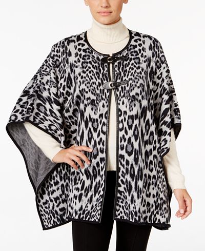 JM Collection Animal-Print Jacquard Poncho, Only at Macy's