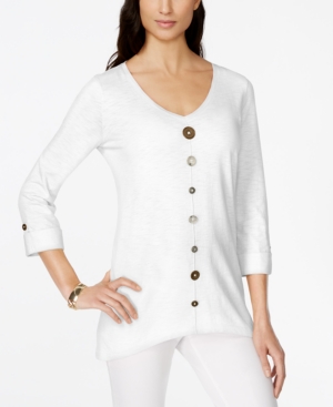 Jm Collection Button-Trim V-Neck Top, Only at Macys