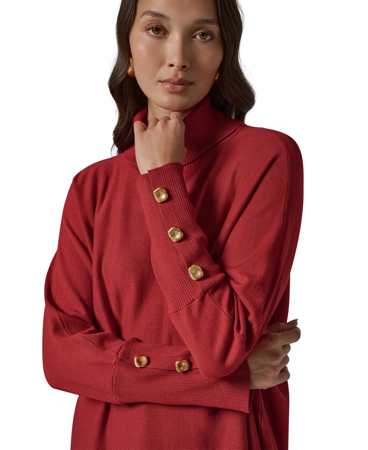 Donna Karan New York Petite Turtleneck Oversized Long-Sleeve Poncho