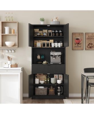 Kitchen Pantry Cabinet, 70" Tall Storage Cupboard with Microwave Countertop, Drawer and Adjustable Shelves for Kitchen Dining Room