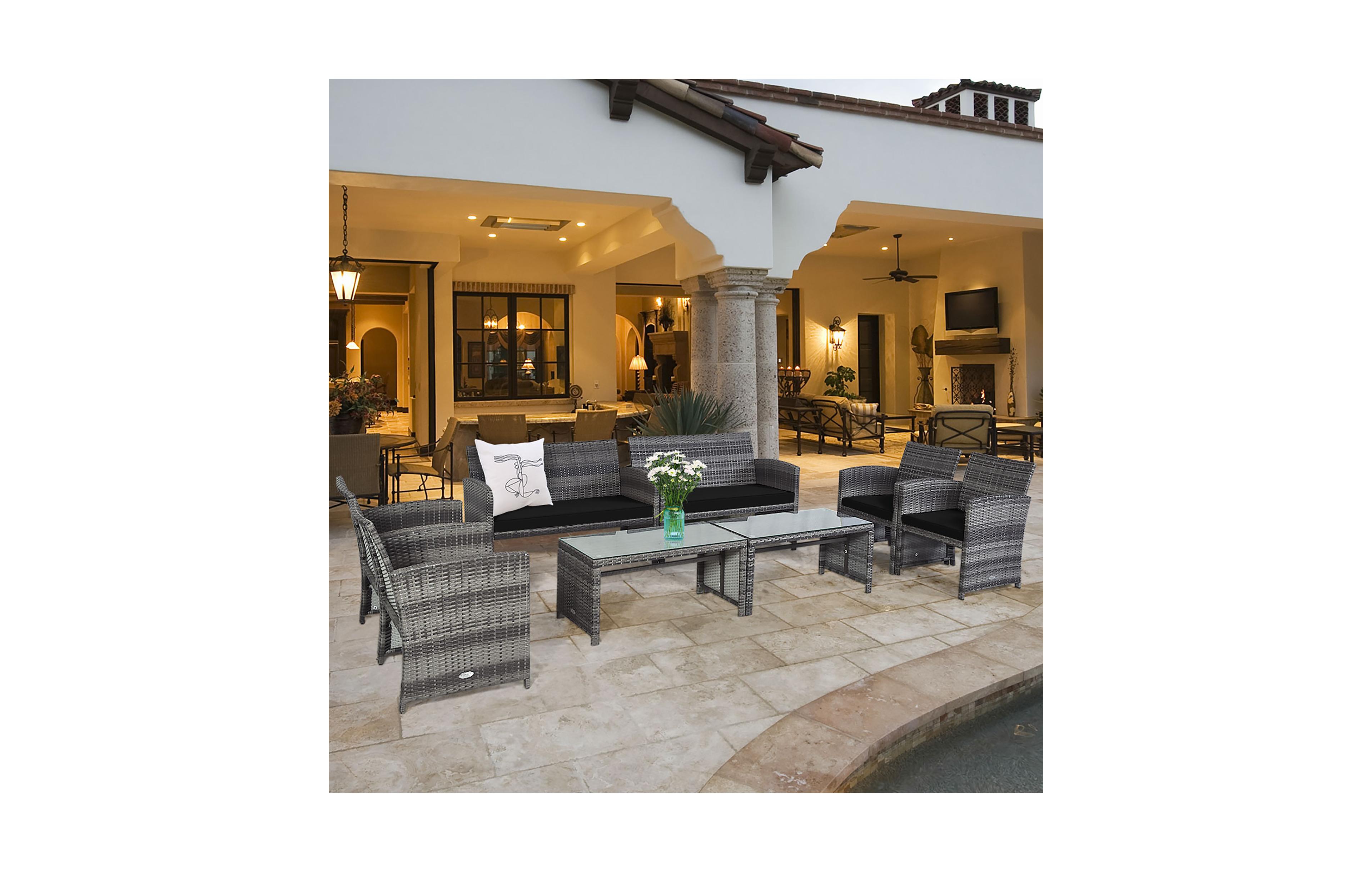 Costway 8 Piece Patio Rattan Furniture Set Glass Table Top Cushioned Sofa