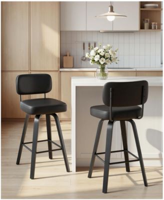  26" Mid-Century Swivel Counter Height Bar Stools, Faux Leather Kitchen Stools