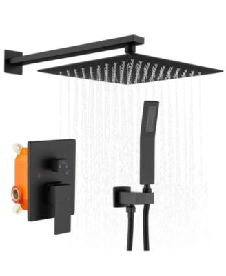 12 Inch Matte Rainfall Shower System Wall Mounted with Handheld Shower Faucet and Brass Valve Rough In