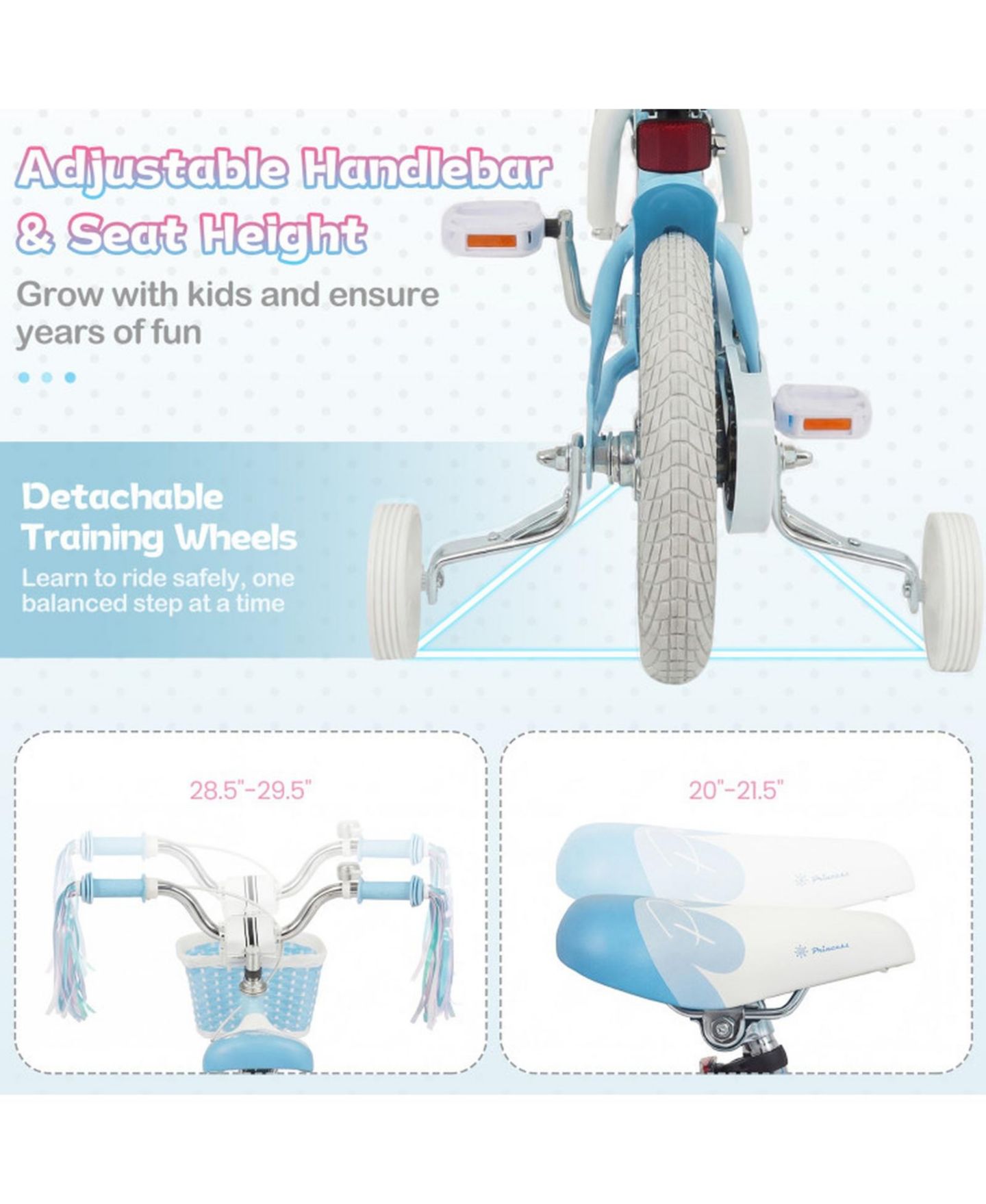 Детская игрушка HONGGE 14-Inch Mermaid Girls Bike with Removable Training Wheels, Ages 3-5, цвет: Синий — фото 6