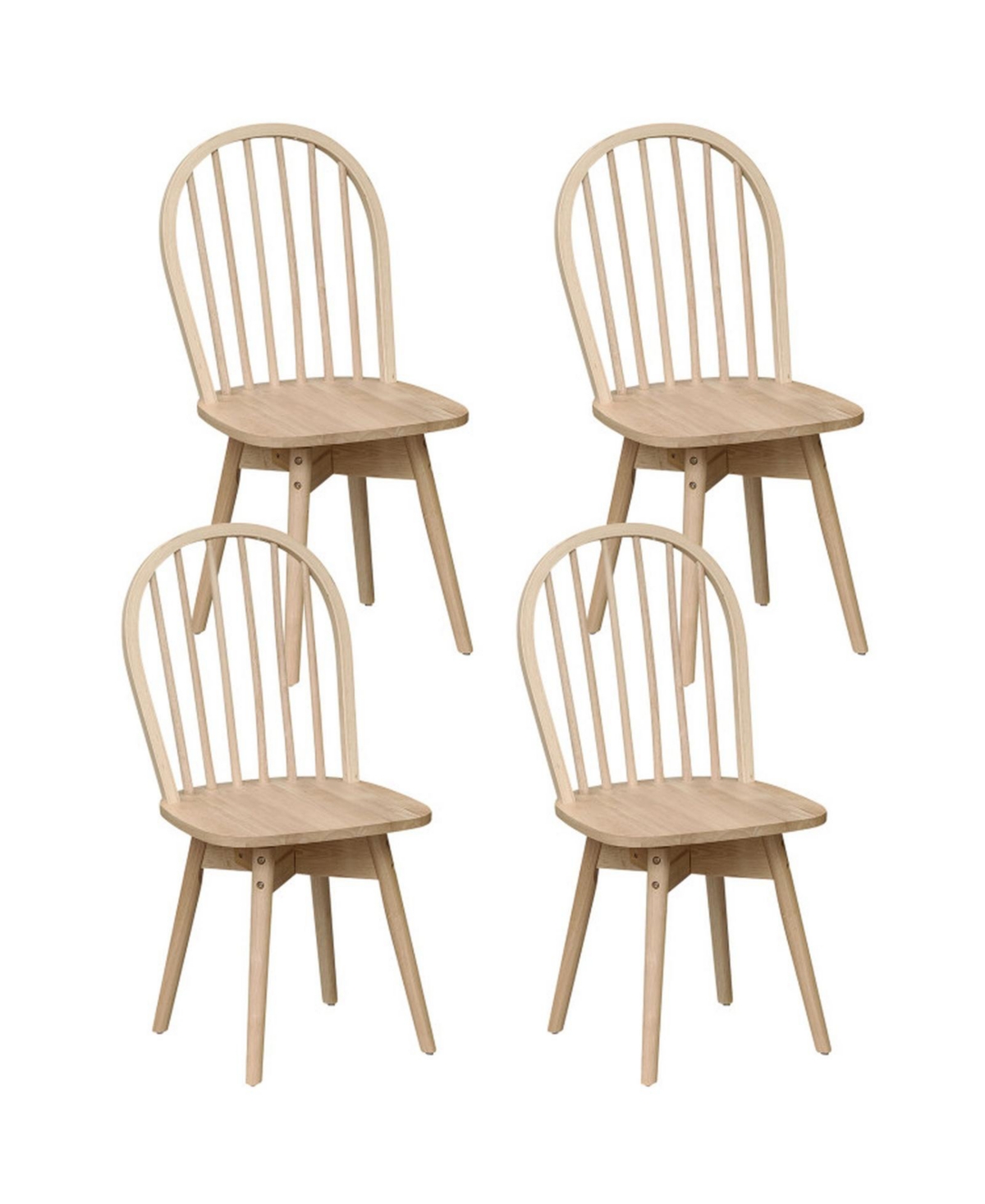 Sugift Set of 4 Swivel Windsor Dining Chairs with Solid Rubber Wood Frame - Natural