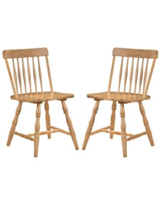 Set of 2 Windsor Dining Chairs with Curved Spindle Back Rubber Wood