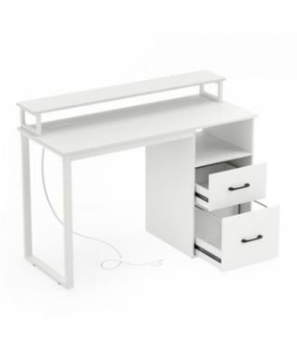 Computer Desk With 2 AC Outlets USB Type-C Port and File Drawer