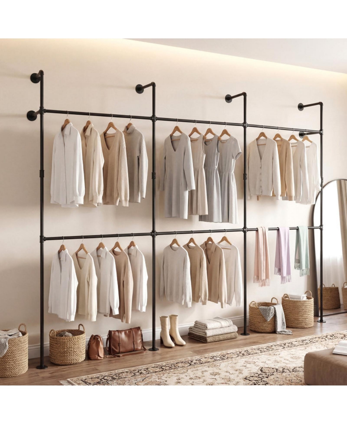 Sugift Wall Mounted Pipe Clothing Rack with 6 Hanging Rods