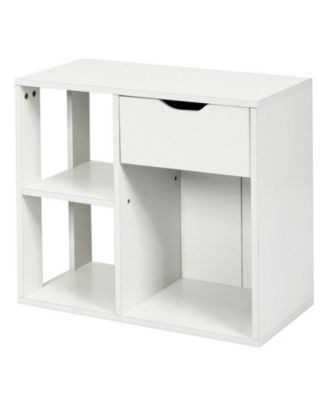 3-Cube Bookcase Storage Organizer with Pull-Out Drawer and 2-Tier Shelves