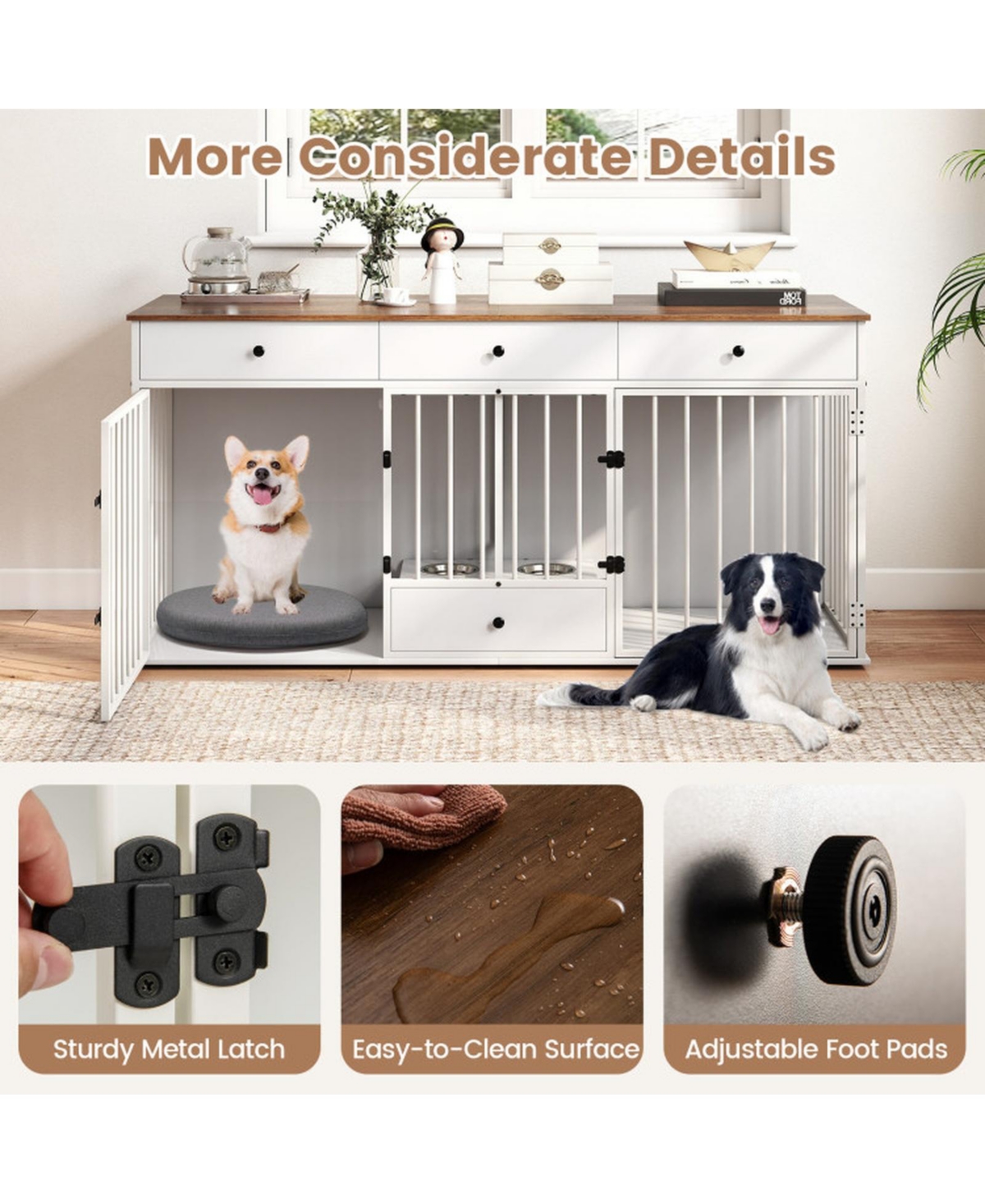 Hongge 71 in Double Dog Crate Tv Stand Featuring 3 Drawers