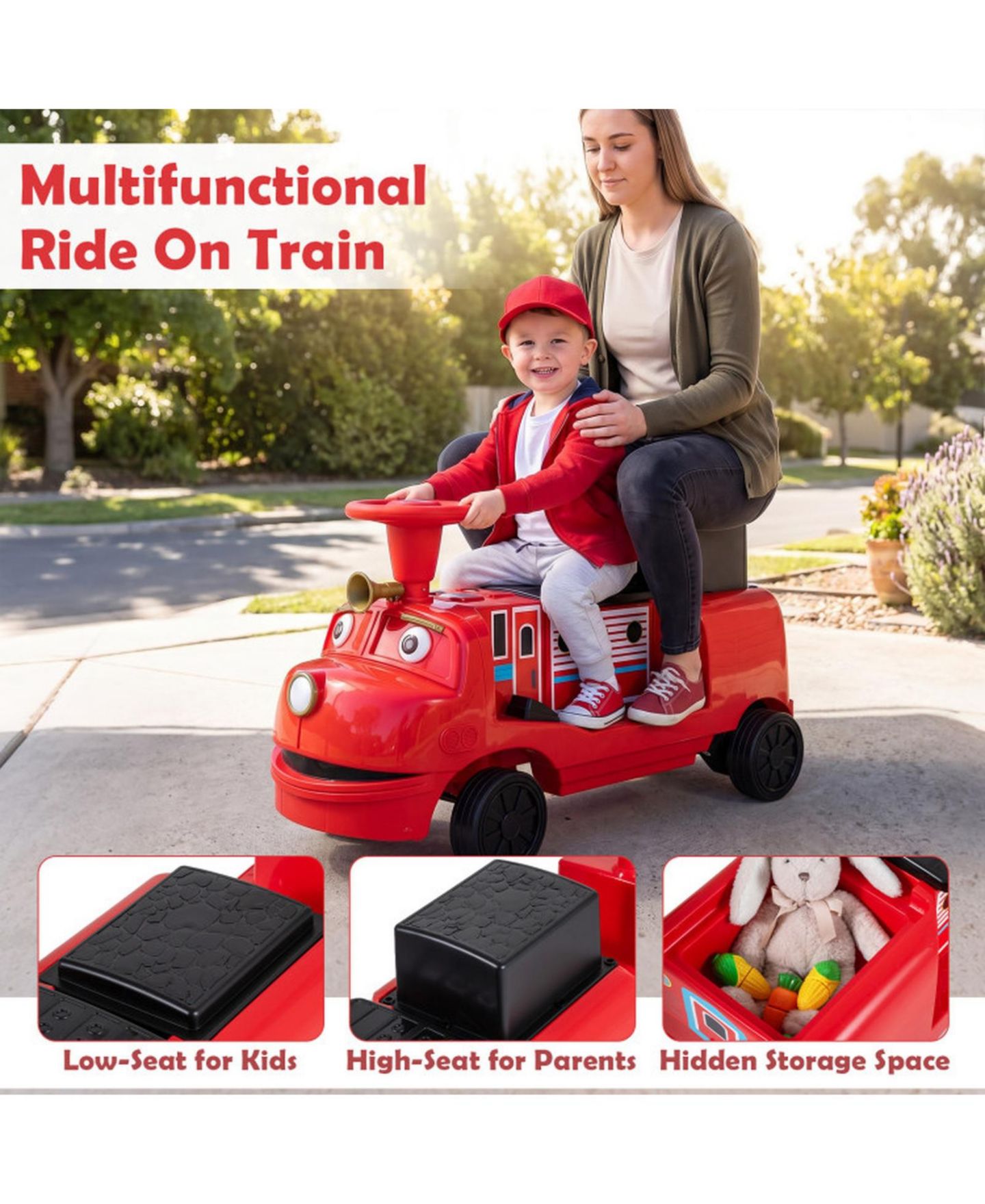 Детская игрушка HONGGE 12V Ride on Train 3-Seater with Detachable Carriage, Seats 3, Ages 3+, цвет: Красный / Чёрный — фото 9