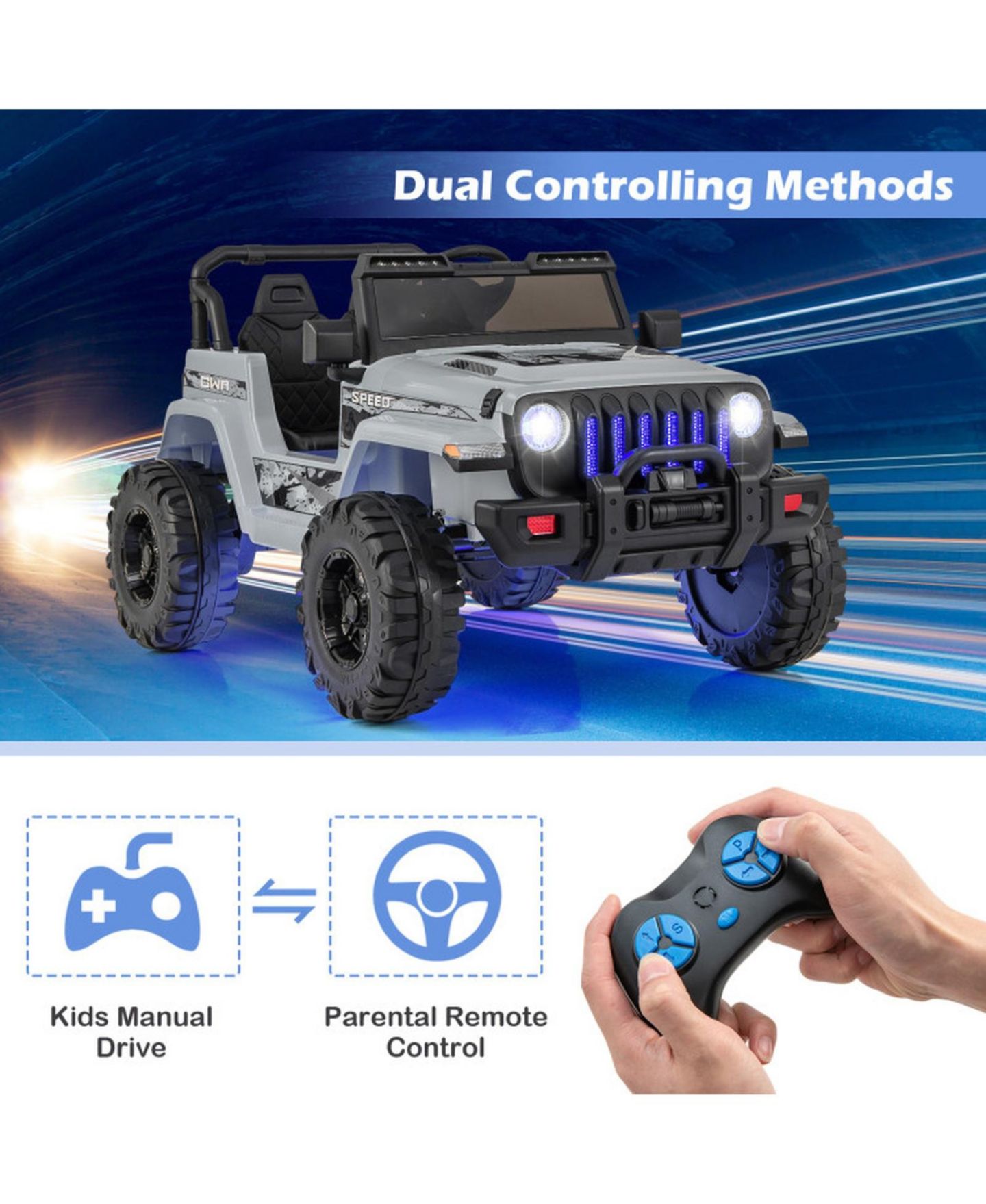 Детская игрушка HONGGE 12V Off-Road Ride-On Vehicle with Remote Control, 77 lbs Capacity, Ages 3+, цвет: Серый — фото 4