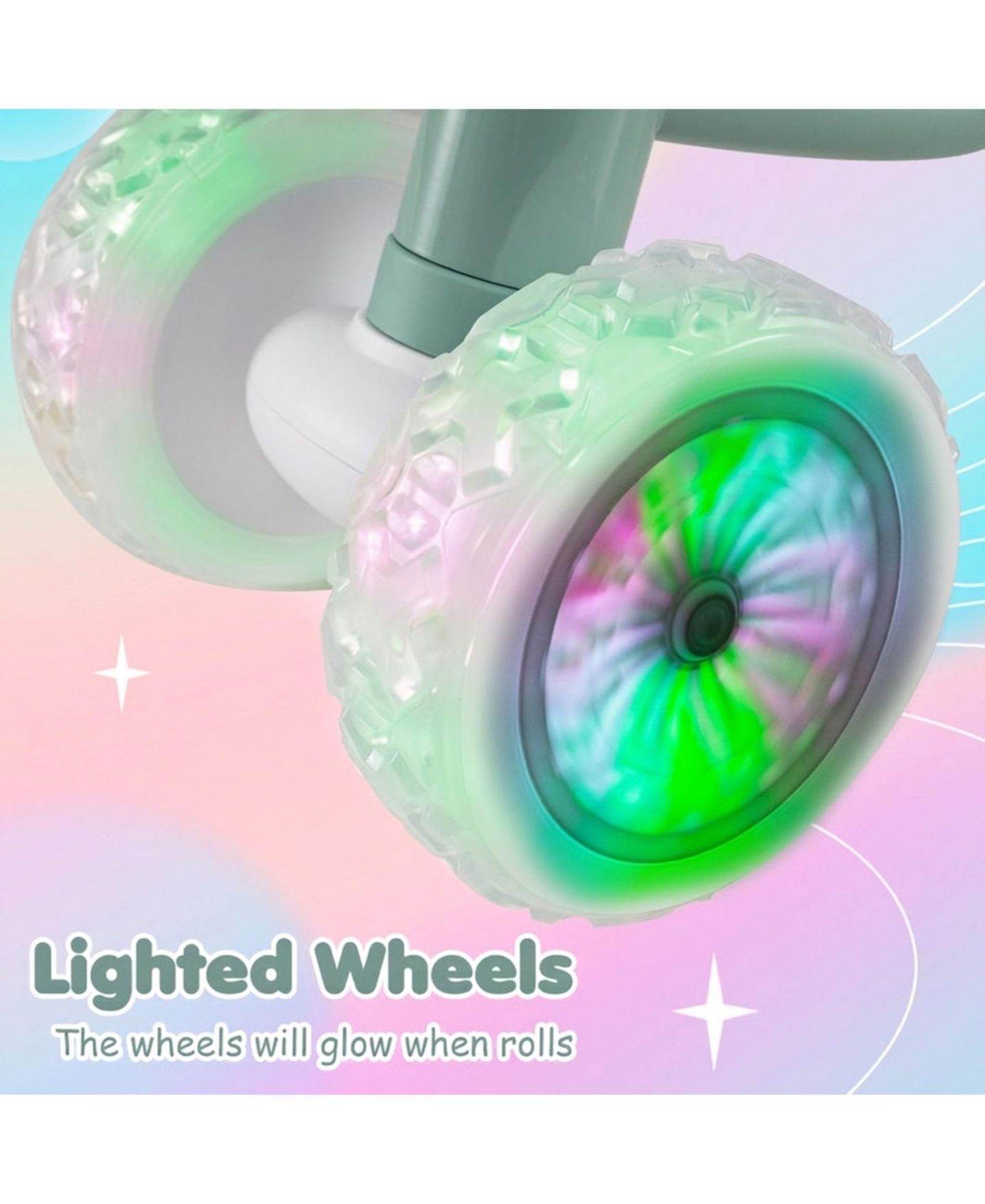 Детская игрушка HONGGE Baby Balance Bike with Light-Up Wheels and Adjustable Seat and Handlebar, 55 lb. Capacity, Ages 1-3, цвет: Зелёный — фото 7