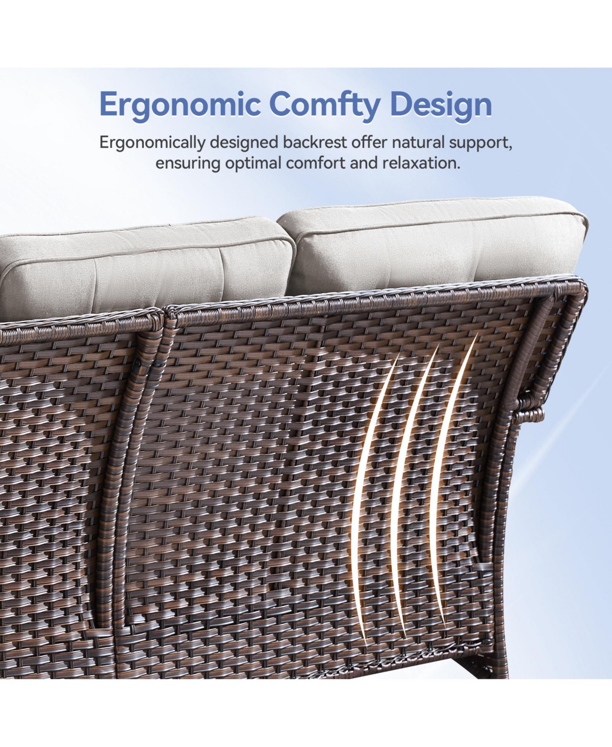Pocassy 5 Pieces Patio Furniture Set, High Back Wicker Rattan Sofa with Thick Cushion and Ottoman, Outdoor Conversation Set