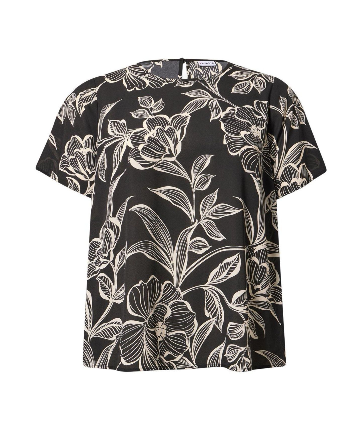 Женская блузка Torrid Plus Size Abbey Floral-Print Georgette Scoop Neck, цвет: С принтом чёрный — фото 2