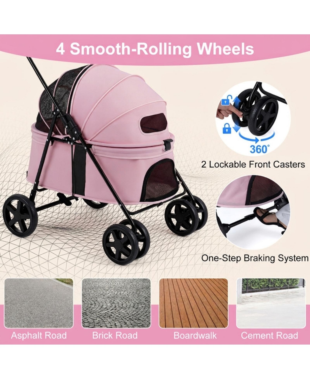Sugift Pet Stroller for Small Medium Dogs Foldable with One-Step Rear Brake and Canopy