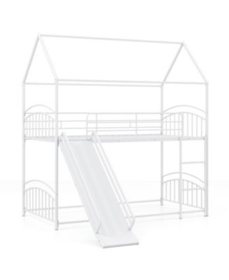 Twin-Over-Twin House Bunk Bed Frame with Metal Slats