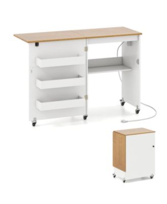 Foldable Sewing Machine Table with Charging Station and Lockable Casters 45.5 x 16 x 31 inch
