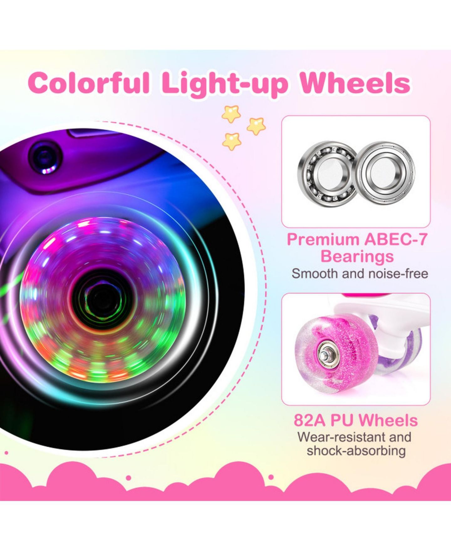 Детские игрушки HONGGE 4-Size Adjustable Kids Quad Roller Skates with Light-Up Wheels, Ages 5-8, цвет: Розовый красный — фото 8
