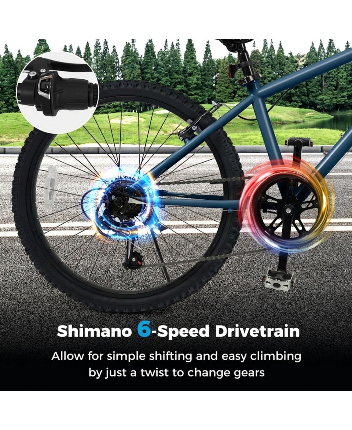 Детская игрушка HONGGE 24-Inch Youth Mountain Bike with Front-Suspension Fork, Shimano 6-Speed, and Adjustable Fit, Ages 8+, цвет: Тёмно-синий — фото 6