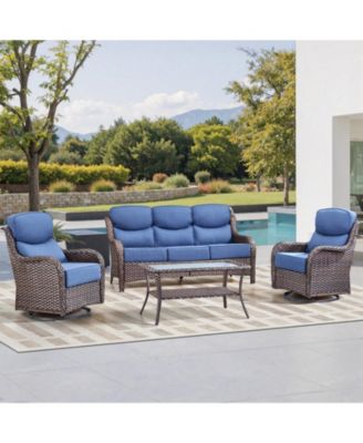 High Back Patio Furniture Set with Swivel Chairs, Outdoor Wicker Conversation Sets with 6inch Cushions, 4 Piece Outside Sofa Sets
