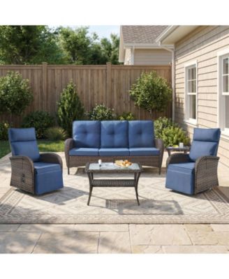 5 Piece Wicker Patio Furniture Set with Outdoor Swivel Recliner Chair, All-Weather Conversation Set