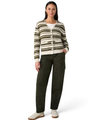Women's Long-Sleeve V-Neck Striped Cardigan Sweater
