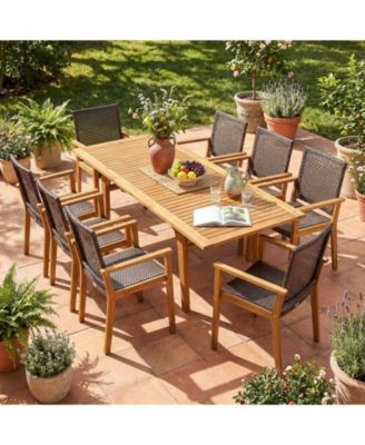 9 Pieces  Expandable Patio Dining Set with 1.97inch  Umbrella Hole and 8 Armchairs for Garden