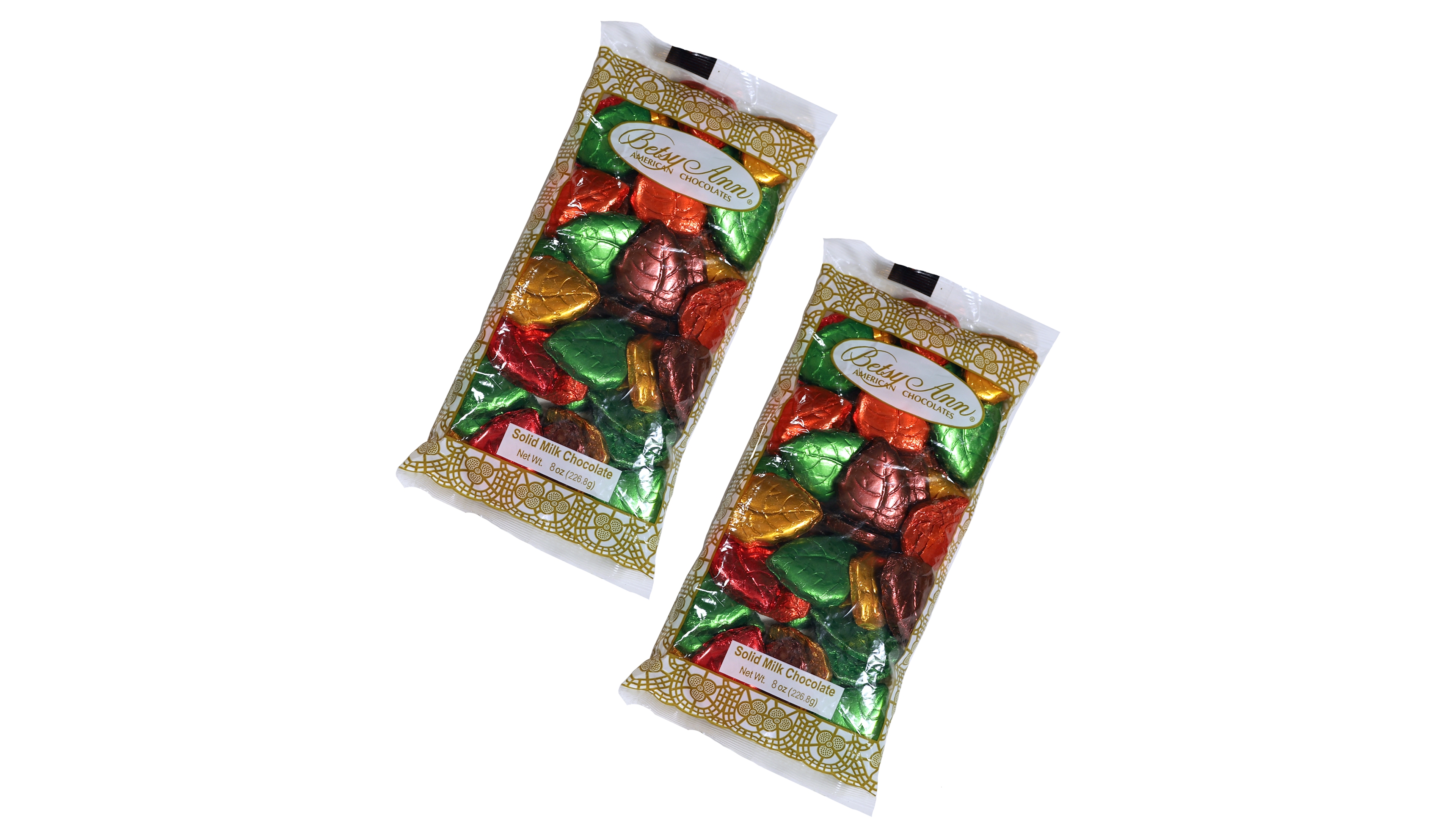 Betsy Ann Chocolates Harvest Milk Chocolate Foil Leaves, 2 Pack