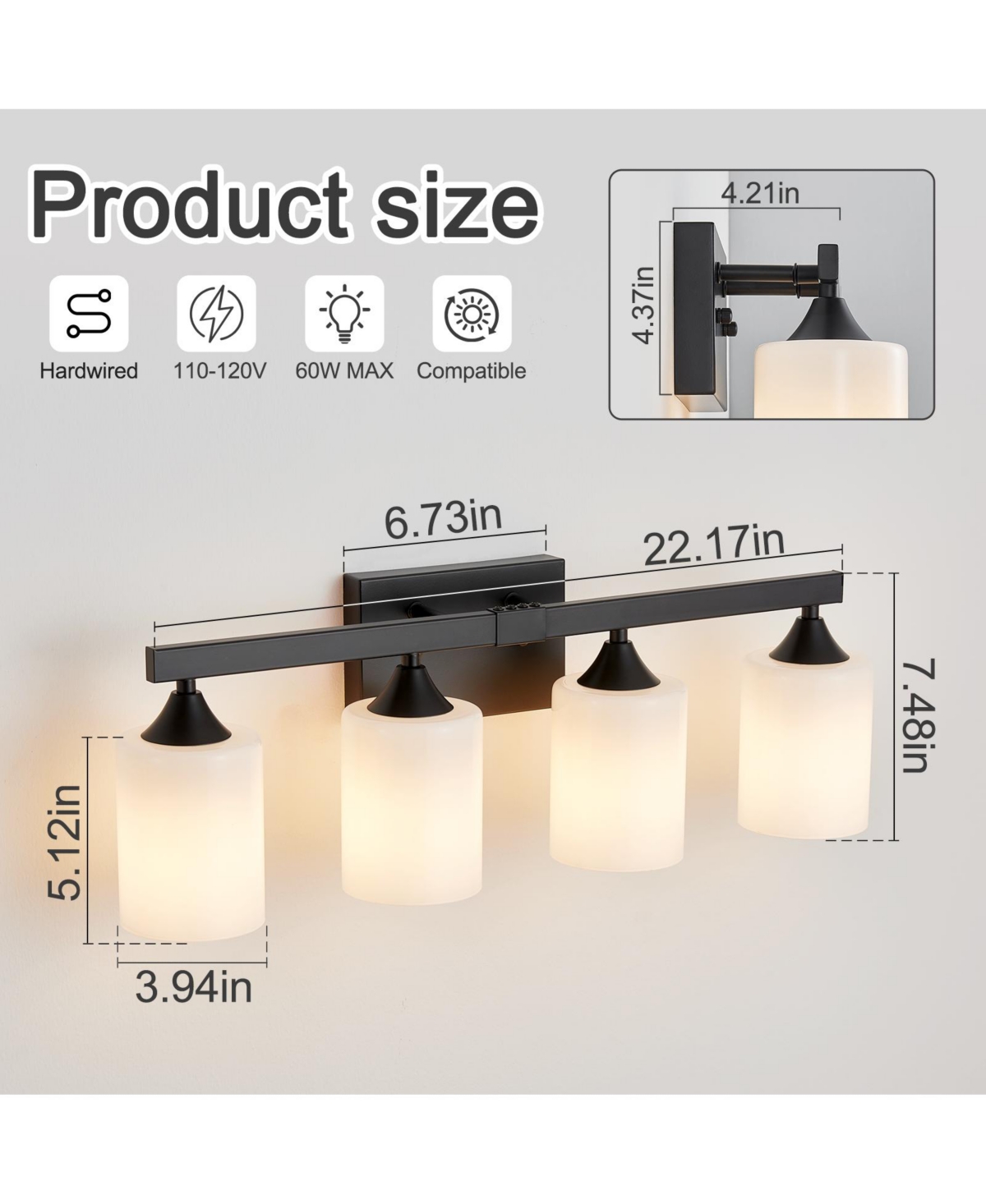 Busdays Bathroom Vanity Light Frosted Glass Shade Metal Wall Mount Fixture for Large Vanity Mirror No Bulbs