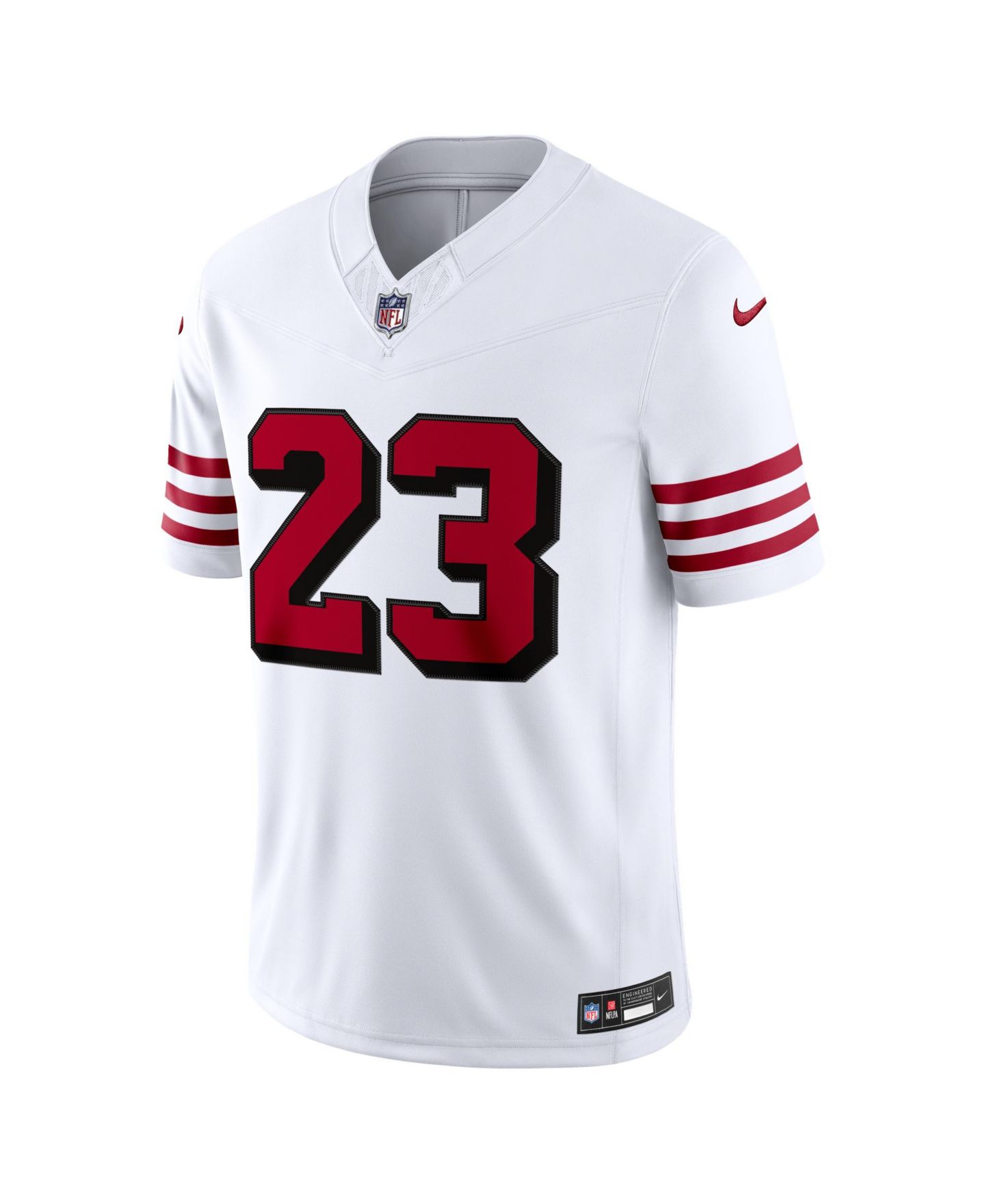 Мужской топ Nike Christian McCaffrey White San Francisco 49ers Alternate Vapor F.U.S.E. Stitched Limited Jersey — фото 2