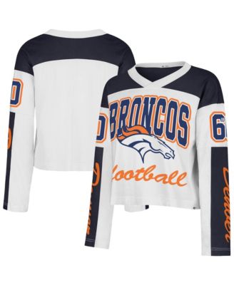 Women's White Denver Broncos Exclamation Metro V-Neck Long Sleeve Jersey T-Shirt