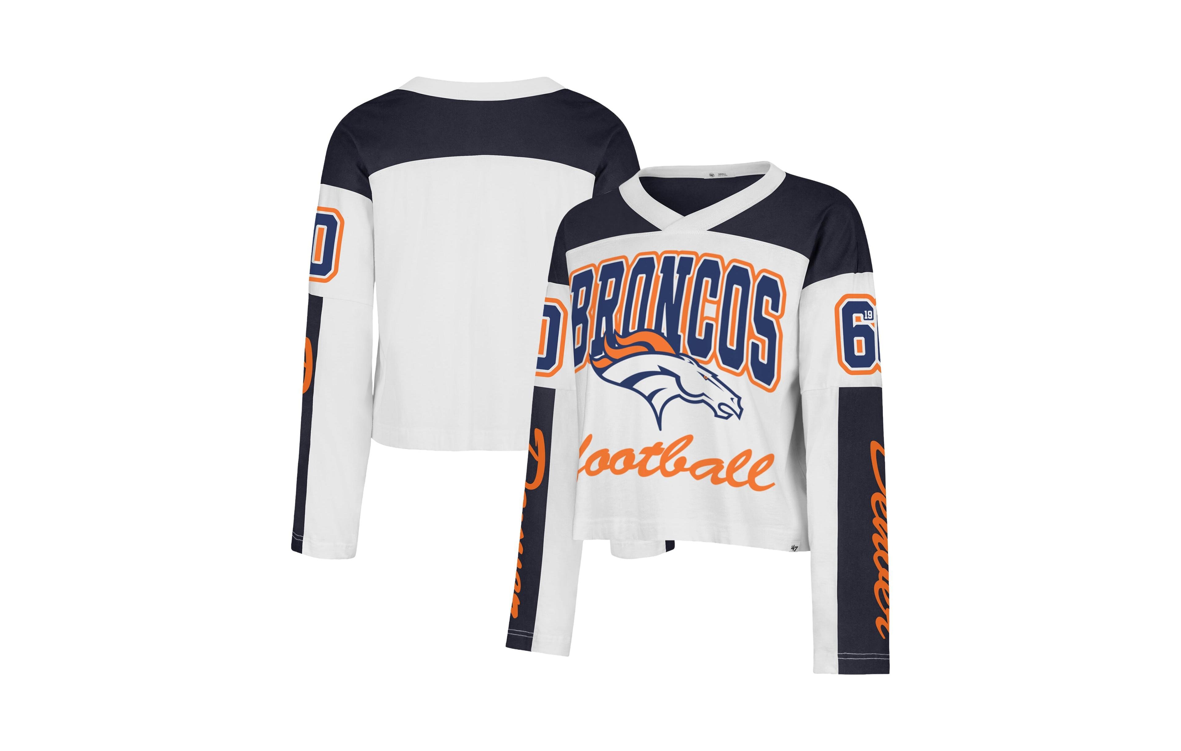 '47 Brand Women's White Denver Broncos Exclamation Metro V-Neck Long Sleeve Jersey T-Shirt
