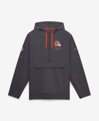 Men's Charcoal Cleveland Browns Sideline Logo Glory Anorak Half-Zip Hooded Jacket