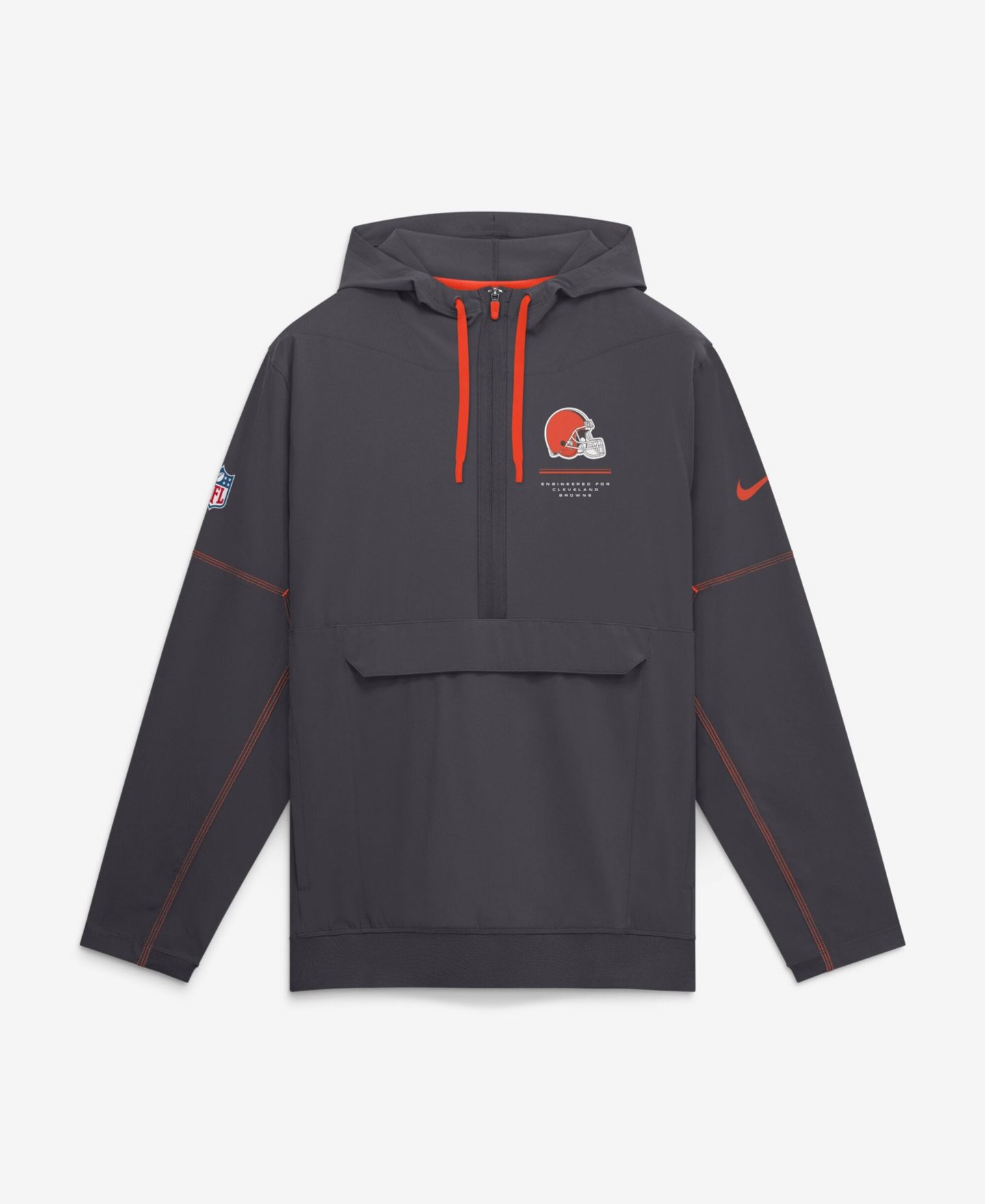 Мужская куртка Nike Charcoal Cleveland Browns Sideline Logo Glory Anorak Half-Zip Hooded — фото 1