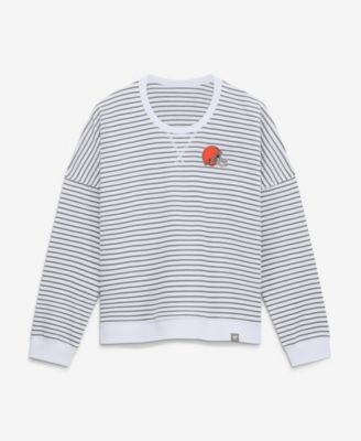 Women's White/Gray Cleveland Browns Striped Oversized French Terry Sweatshirt