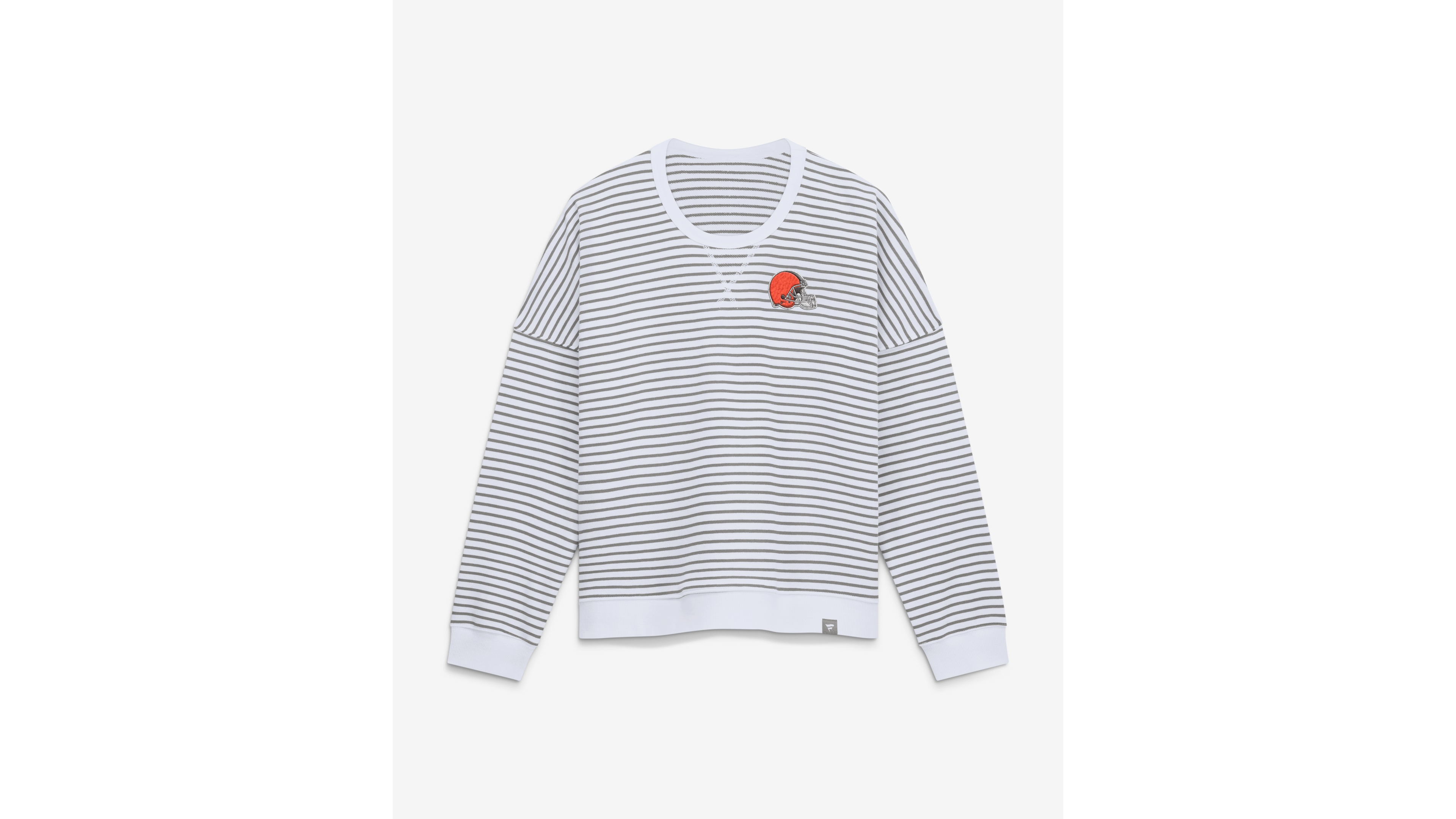 Fanatics Women's White/Gray Cleveland Browns Striped Oversized French Terry Sweatshirt