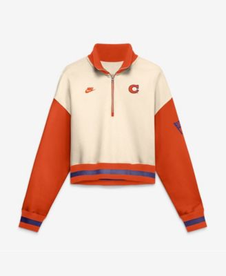 Women's Natural/Orange Clemson Tigers Oversized Legacy Color Block Cropped Quarter-Zip Pullover