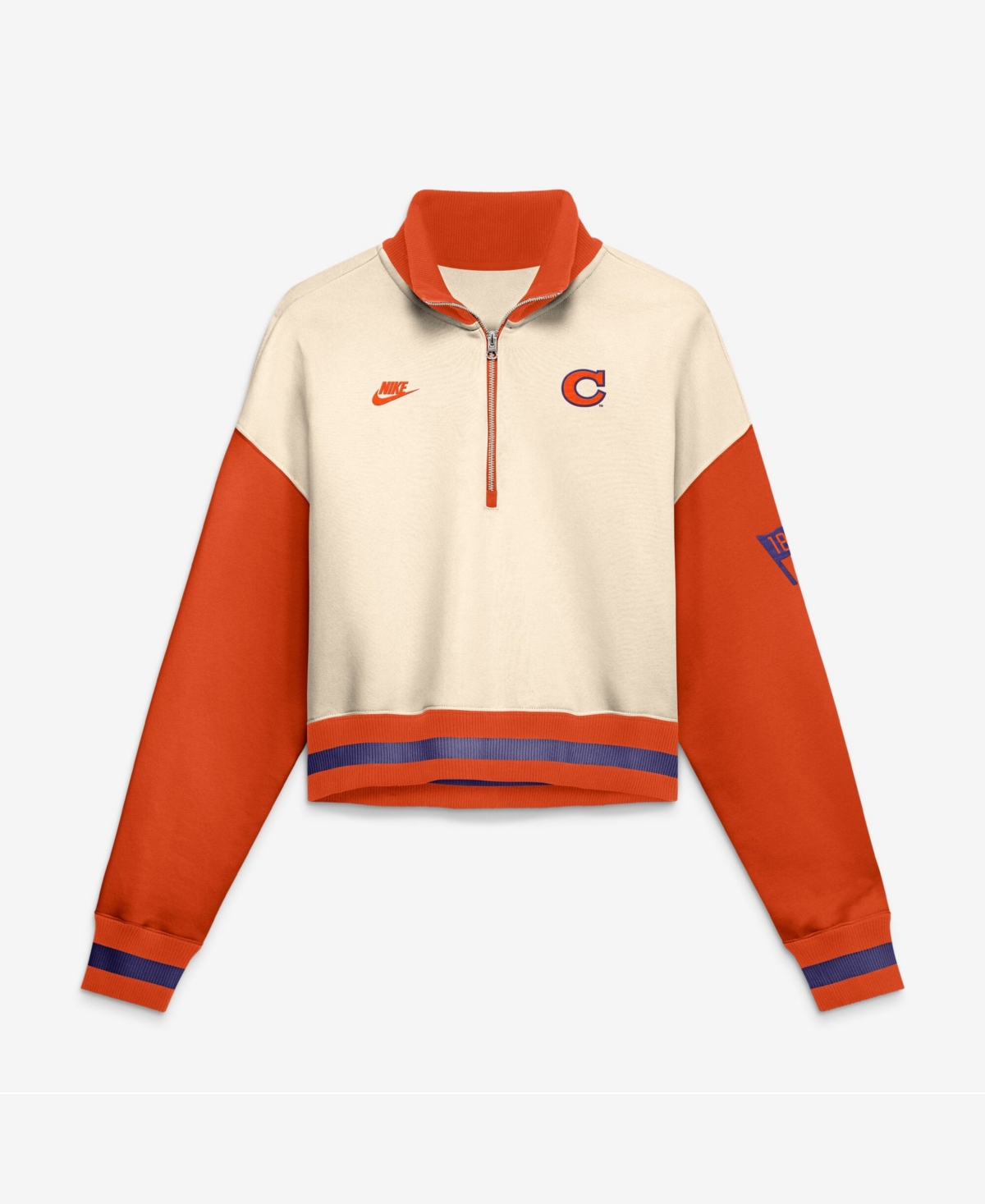 Nike Women's Natural/Orange Clemson Tigers Oversized Legacy Color Block Cropped Quarter-Zip Pullover