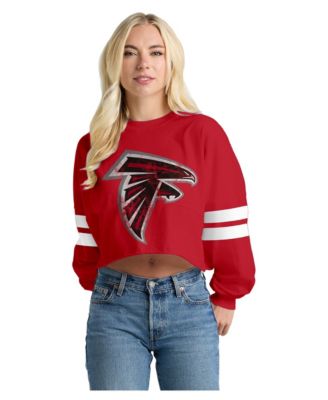 Women's  Red Atlanta Falcons Oversized Cropped Stripe Long Sleeve T-Shirt