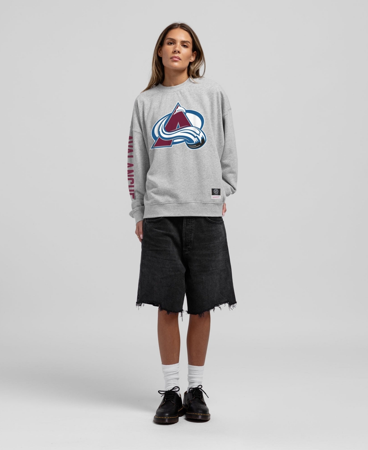 Mitchell & Ness Women's Mitchell Ness Heather Gray Colorado Avalanche Core 3-hit Oversized Sweatshirt