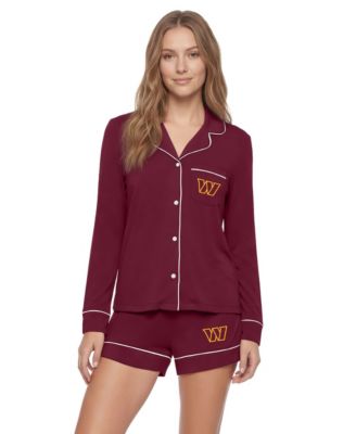Women's  Burgundy Washington Commanders Medley Long Sleeve Button-Up and Shorts Sleep Set