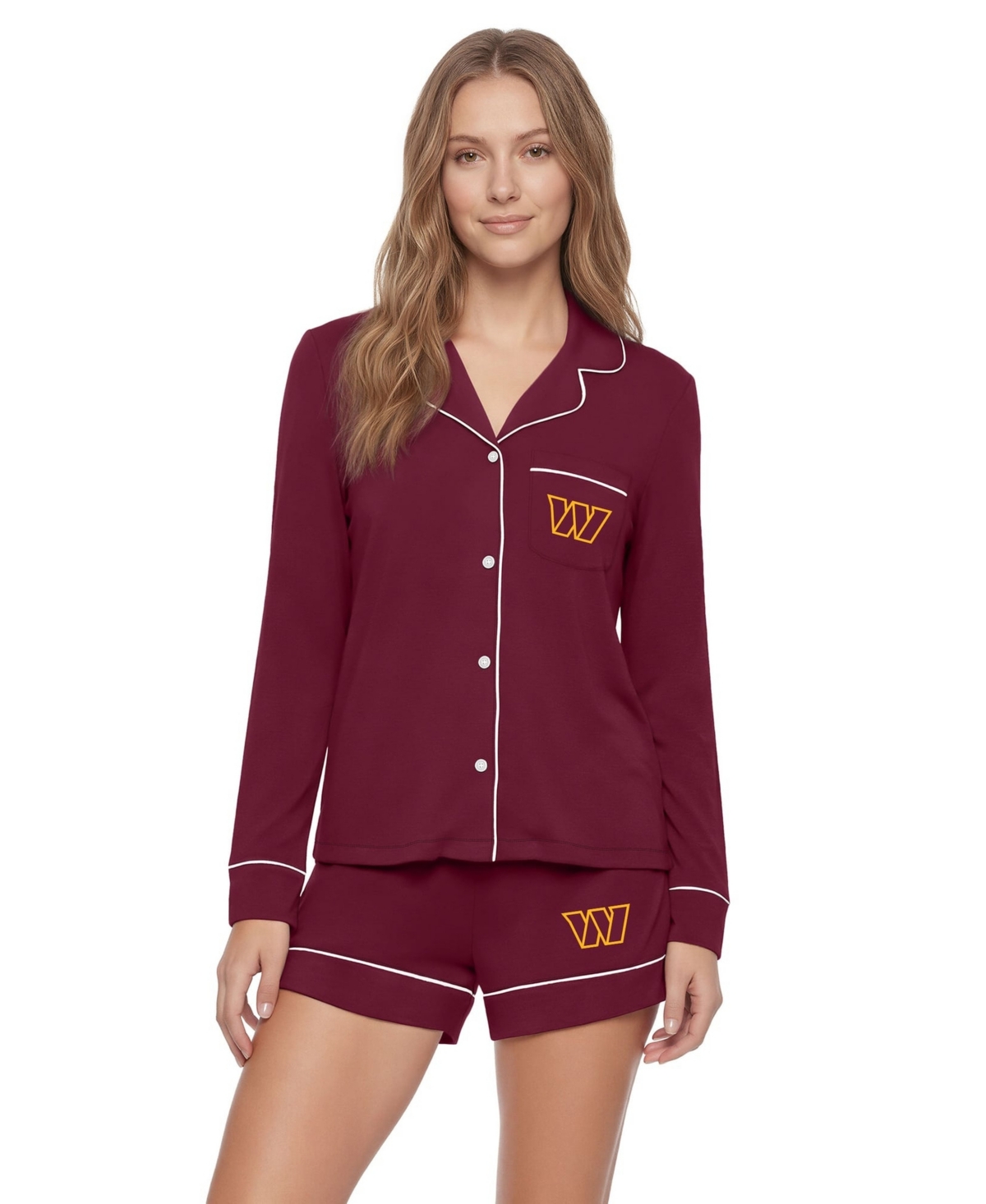 Concepts Sport Women's Burgundy Washington Commanders Medley Long Sleeve Button-Up and Shorts Sleep Set - Burgundy, Maroon