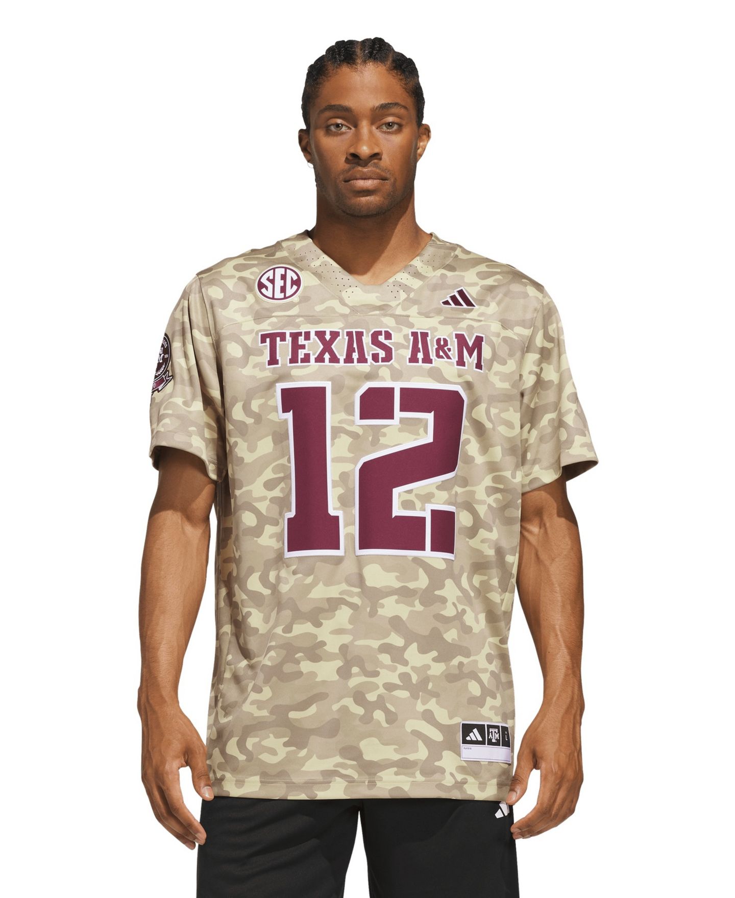 Мужской топ adidas #12 Beige Texas A&M Aggies Honor & Support Premier Strategy Jersey — фото 1