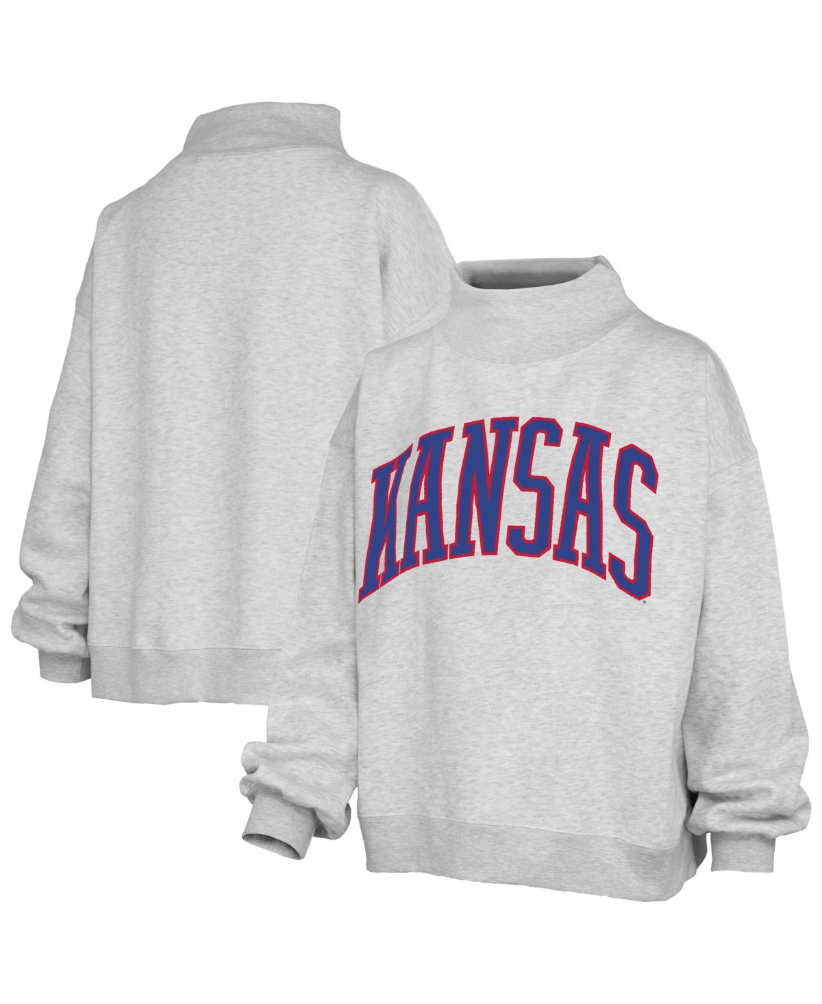 Pressbox Women's Gray Kansas Jayhawks Oversized Nelson Mock Neck Sweatshirt