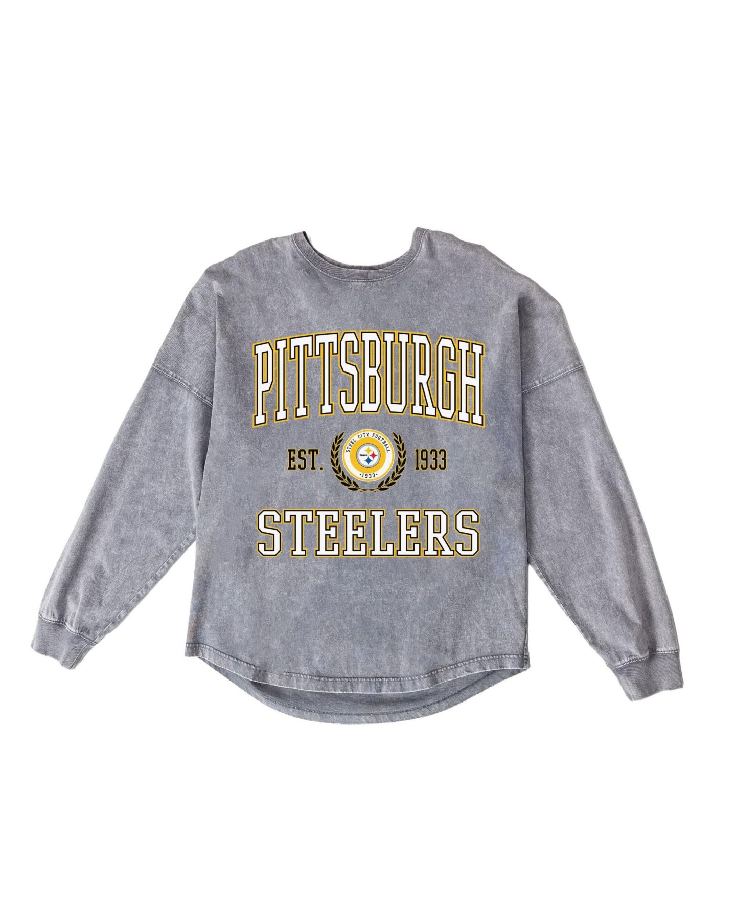 Женская футболка Gameday Couture Gray Pittsburgh Steelers Oversized Final Score Snow Wash Long Sleeve — фото 6