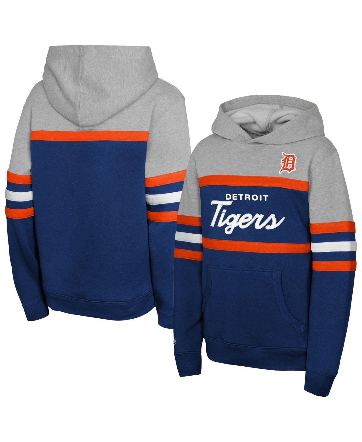 Mitchell & Ness Big Boys and Girls Navy/Grey Detroit Tigers Cooperstown Head Coach Pullover Hoodie