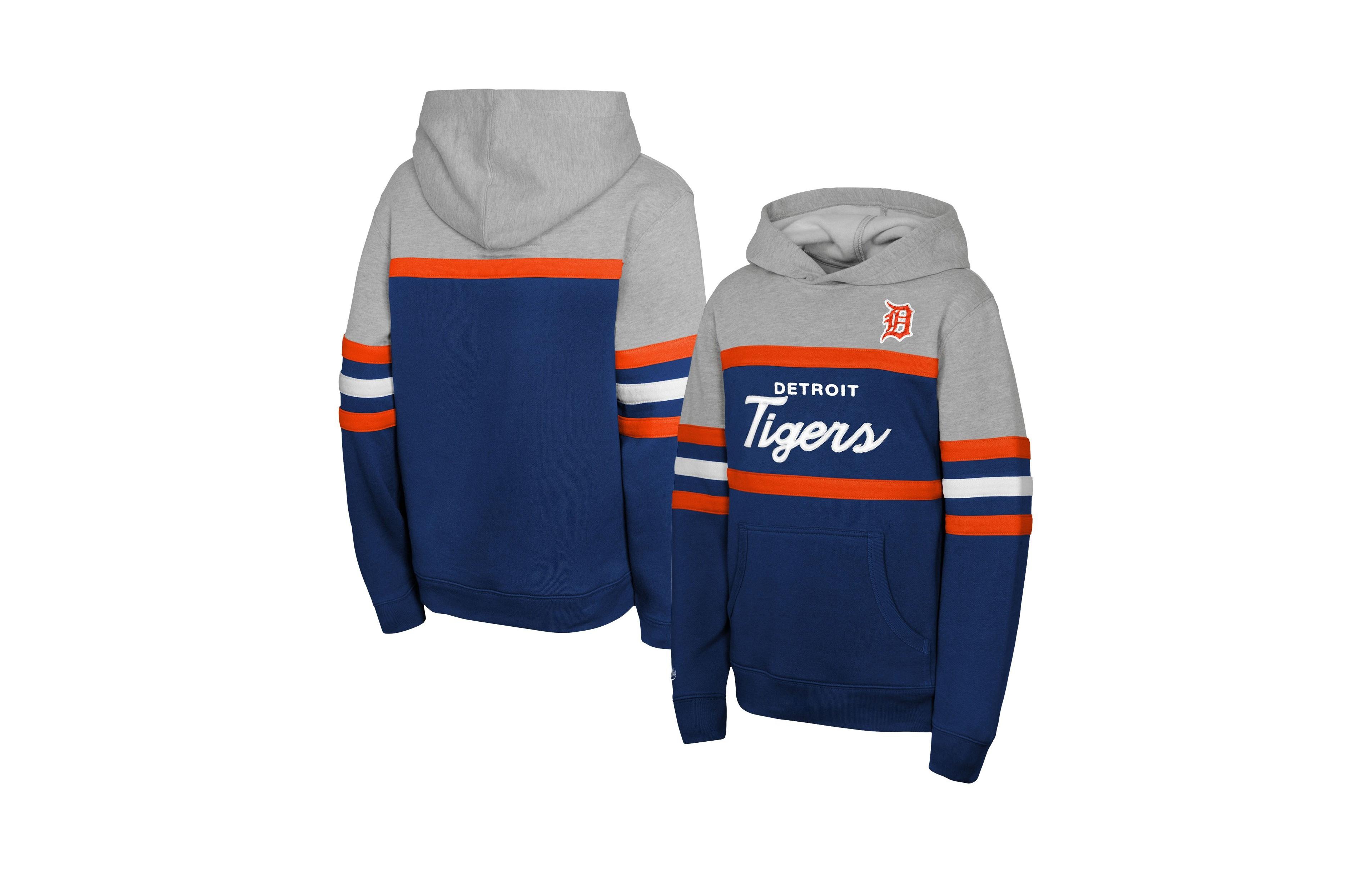 Mitchell & Ness Big Boys and Girls Navy/Grey Detroit Tigers Cooperstown Head Coach Pullover Hoodie