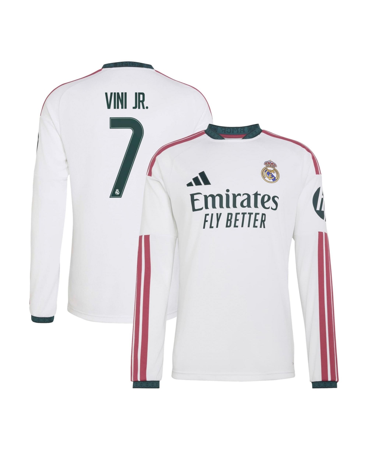 adidas Men's Vini Jr. White Real Madrid 2026/27 Home Replica Long Sleeve Jersey